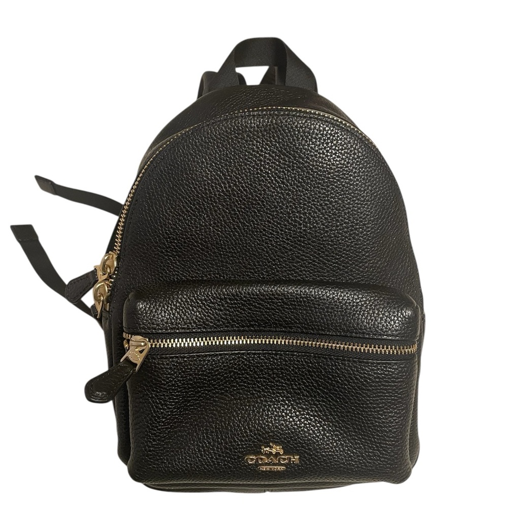 Coach Black Leather Bag with Gold Zipper